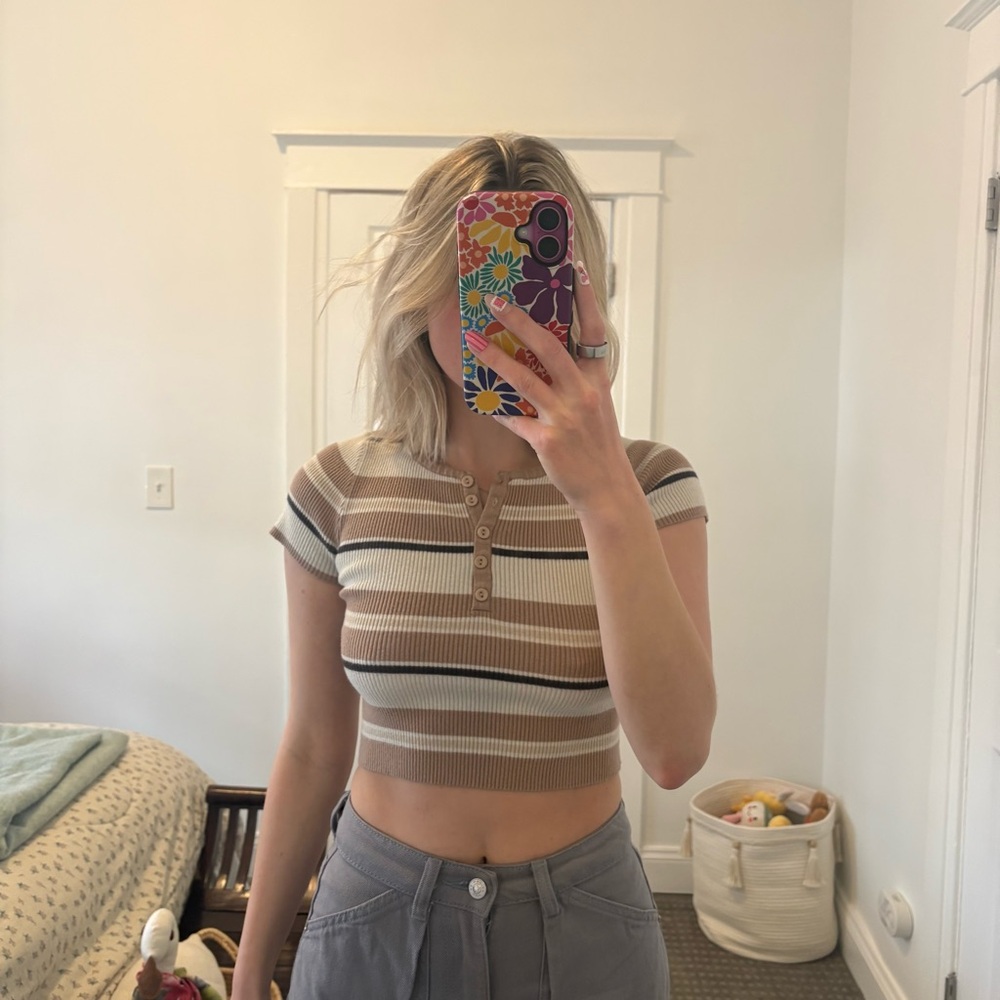 Princess Polly Beige and Brown Striped Crop Top
